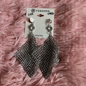 Versona Silver Rhinestone Mesh Dangle Earrings